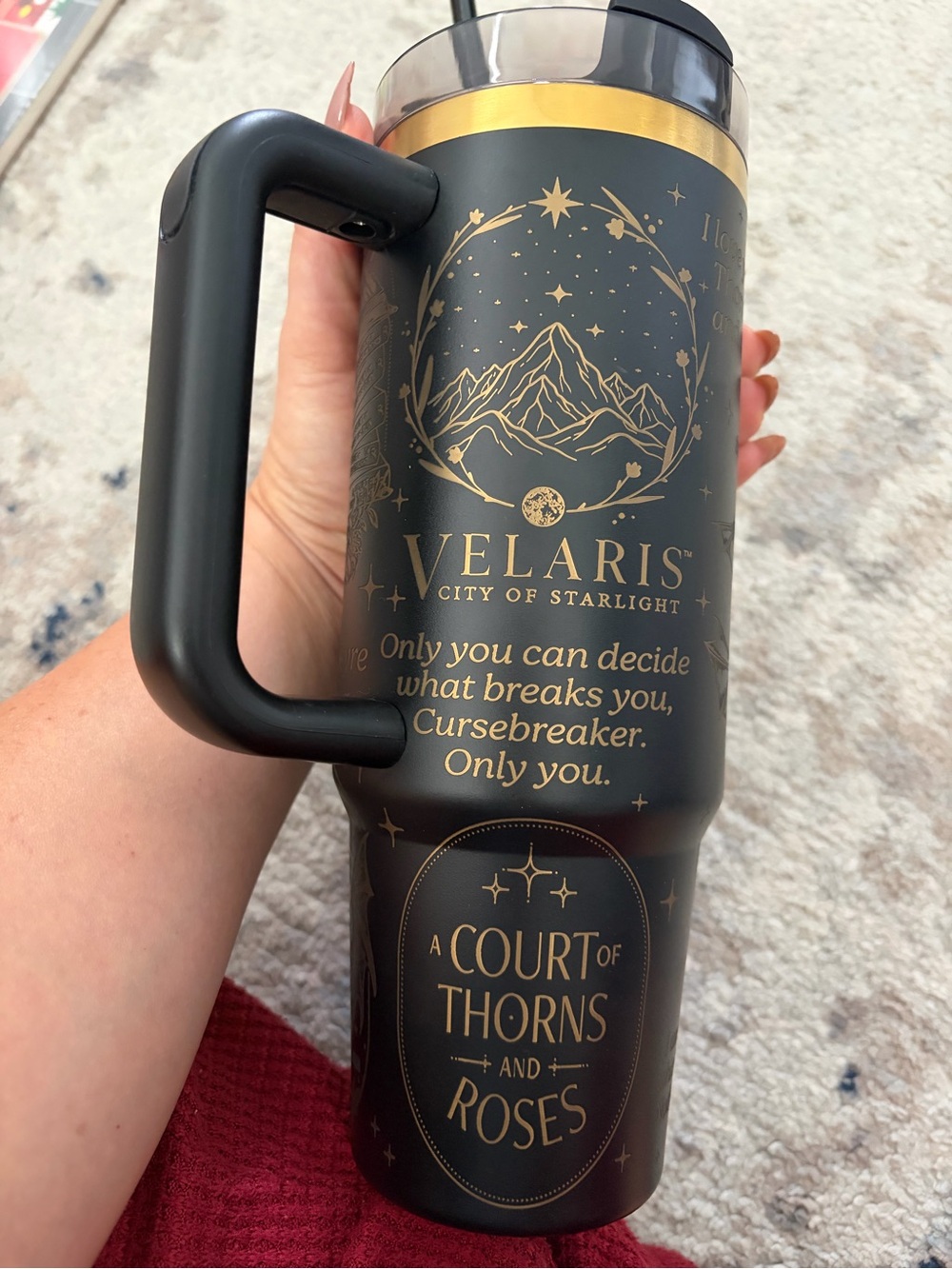 ACOTAR Black and Gold Velaris Travel Mug with Handle